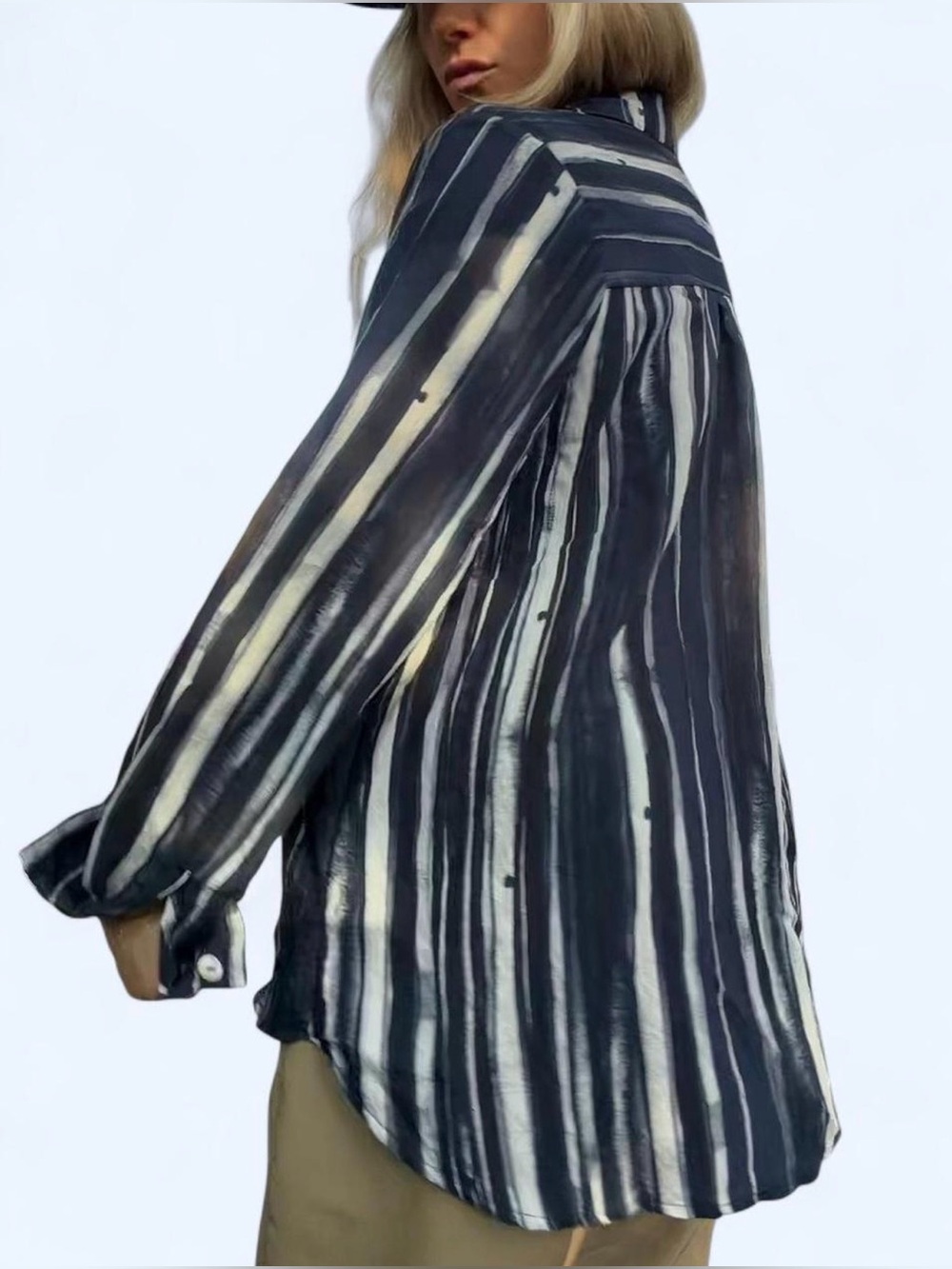 Habitat Abstract Stripe Button-Up Shirt Size Medium Navy Blue Artsy Coastal